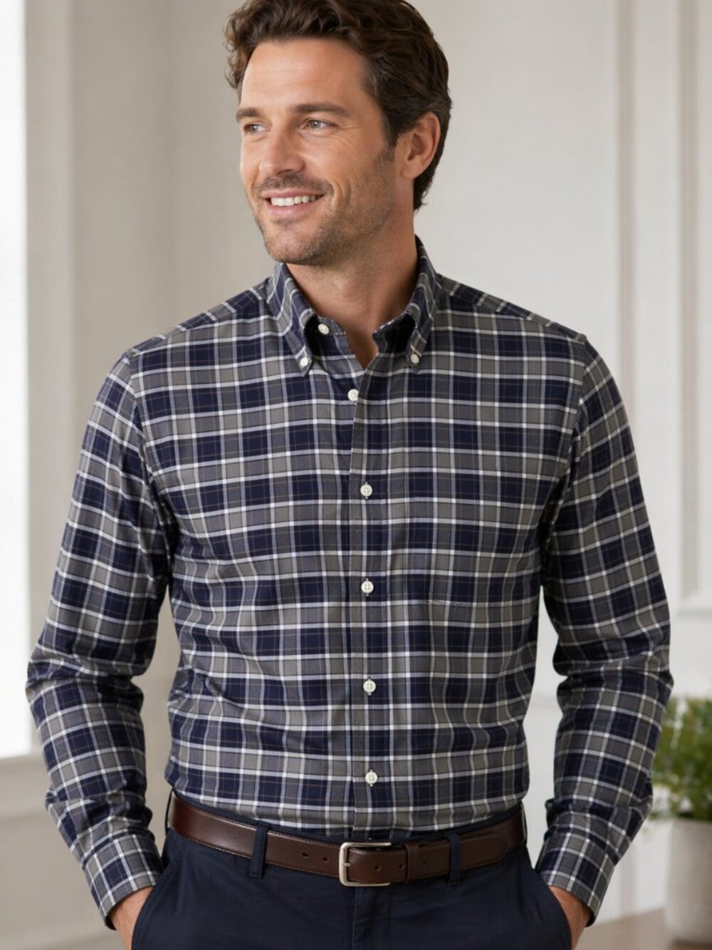 Brooks Brothers Men's Dress Shirt Regent 1818 Size L Blue Grey Plaid Long Sleeve